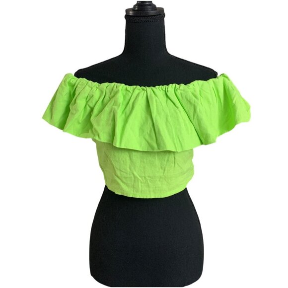A New Day Womens Stretchy Off-Shoulder Ruffle Green Crop Top Size Large - Picture 3 of 11